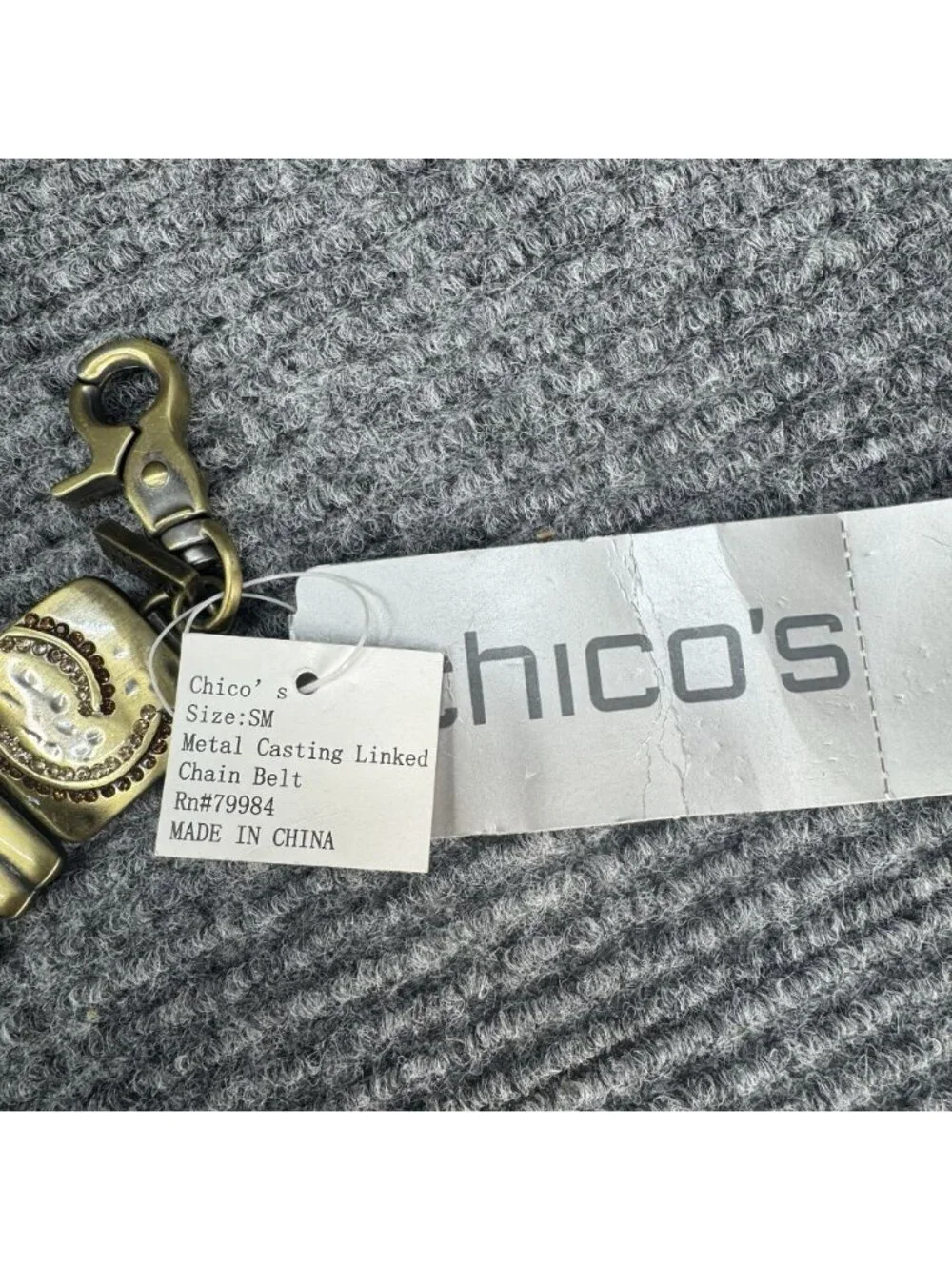 Chicos Metal Rhinestone Chain Link Belt Size Small/Medium Gold Tone Oval Chunky